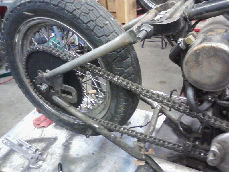 Install chain and check alignment and spacers. Now time to stretch the frame.